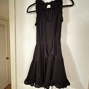 Sundays Black Ruffled Scoop Neck Mini Dress